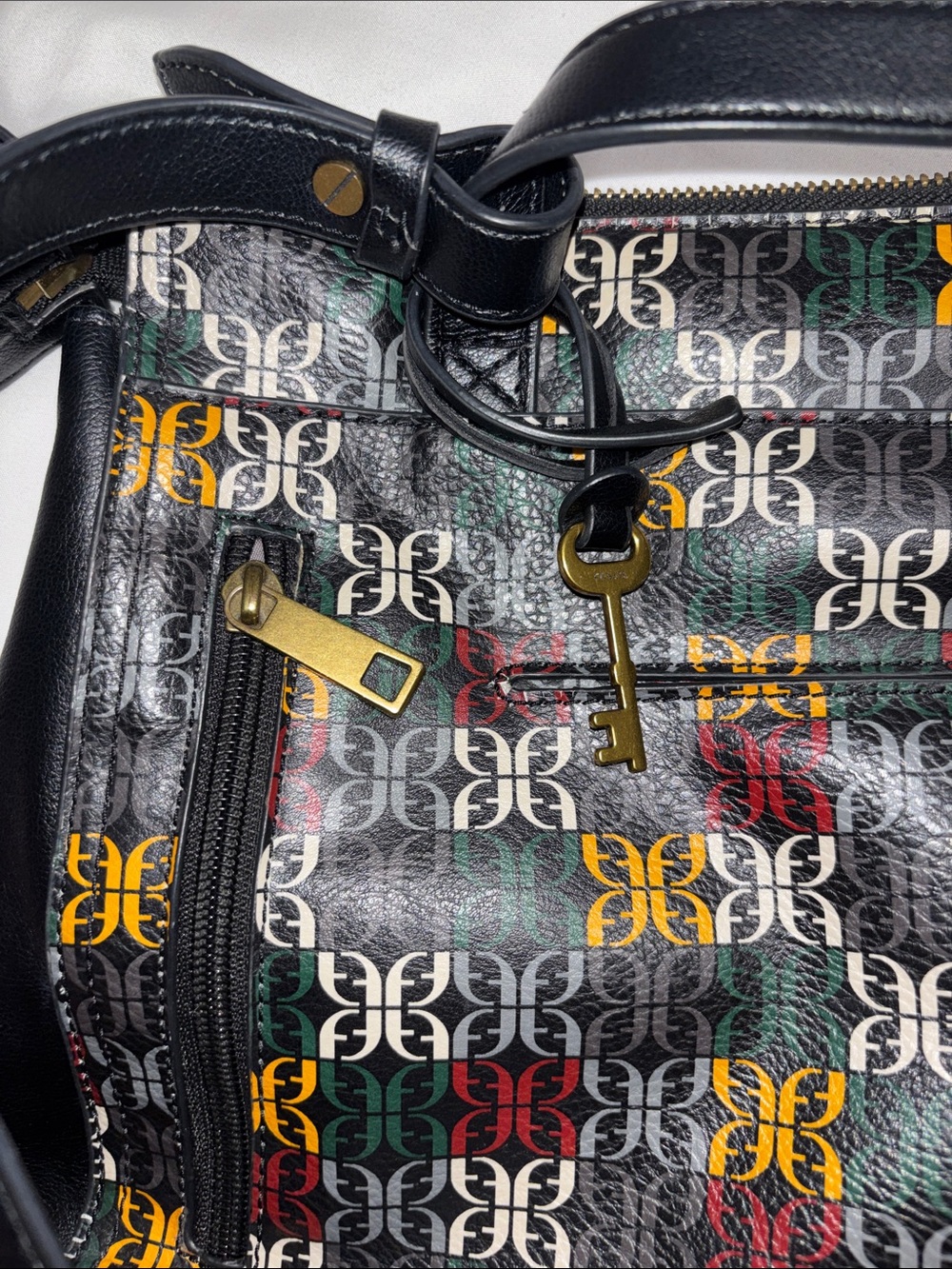 Fossil Black Shoulder Bag with Multicolor Logo Pattern - Picture 11 of 12